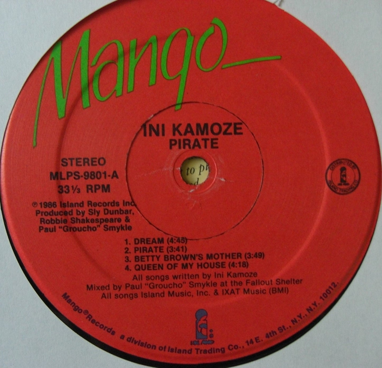 Ini Kamoze – Pirate Vinyl, LP, Album US 1986