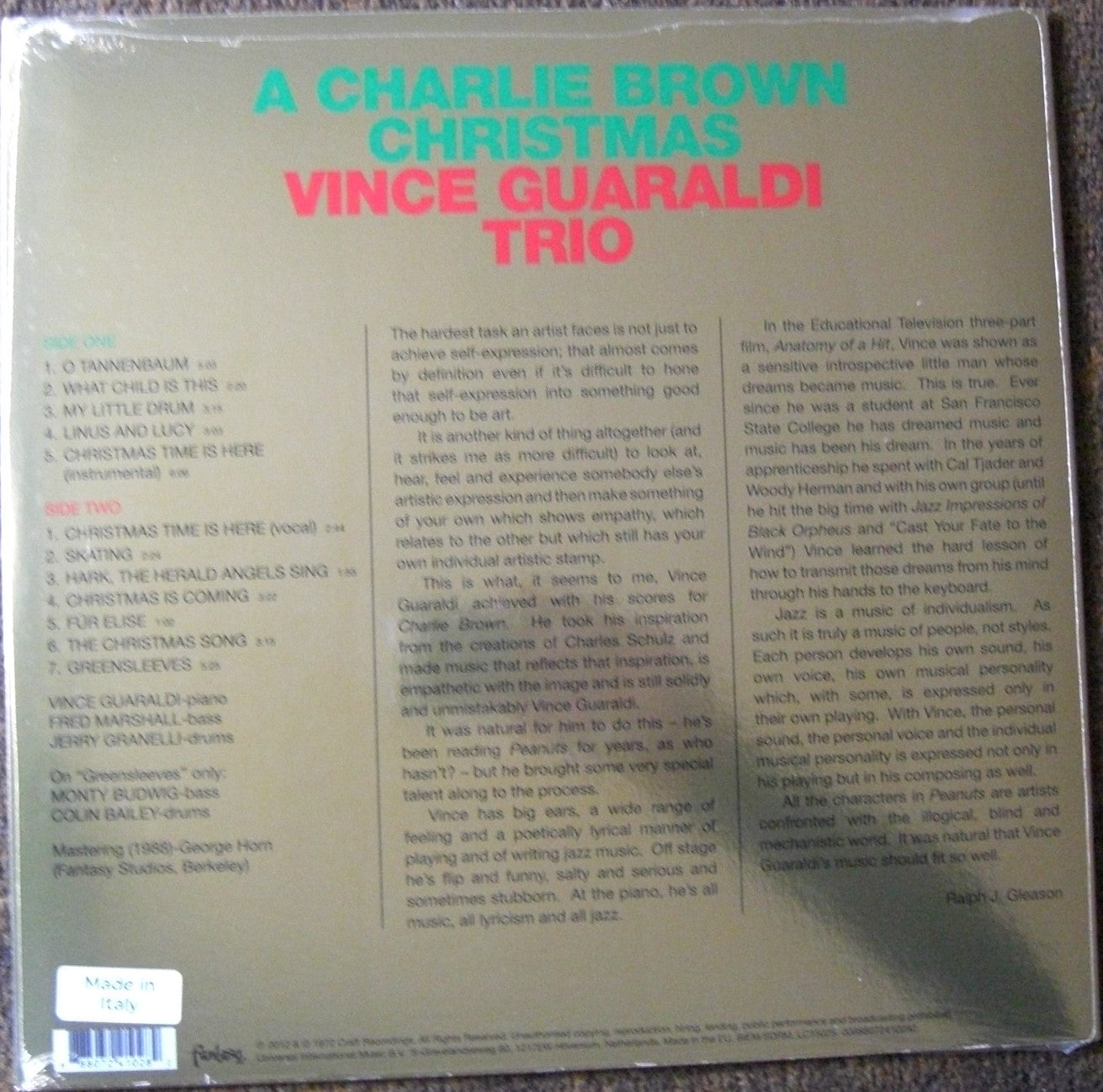 Vince Guaraldi Trio – A Charlie Brown Christmas Vinyl, LP, Album, Reissue, Limited Edt, Gold Foil Jacket