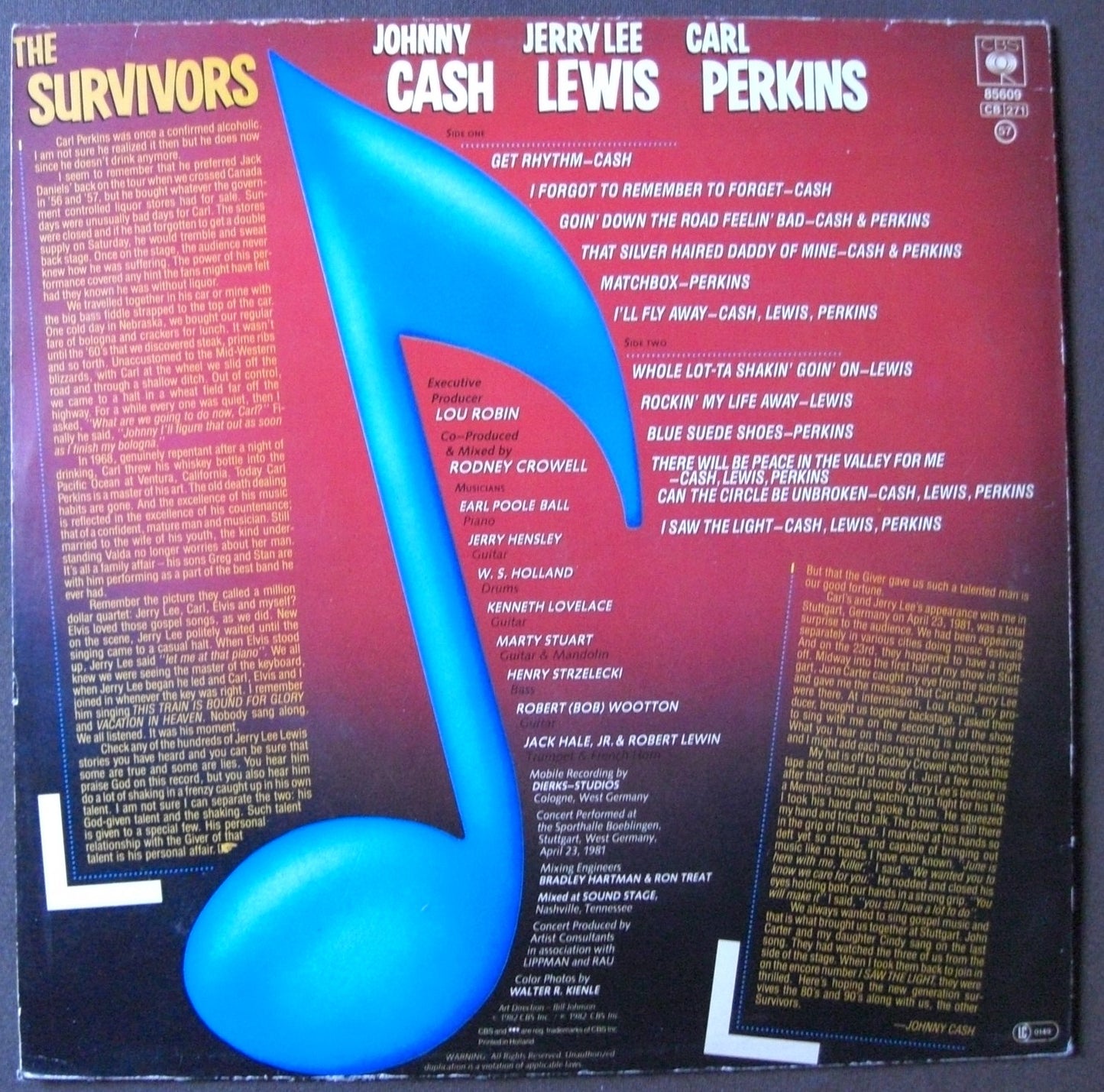 Johnny Cash, Jerry Lee Lewis, Carl Perkins – The Survivors Vinilo, LP, Álbum UE 1982