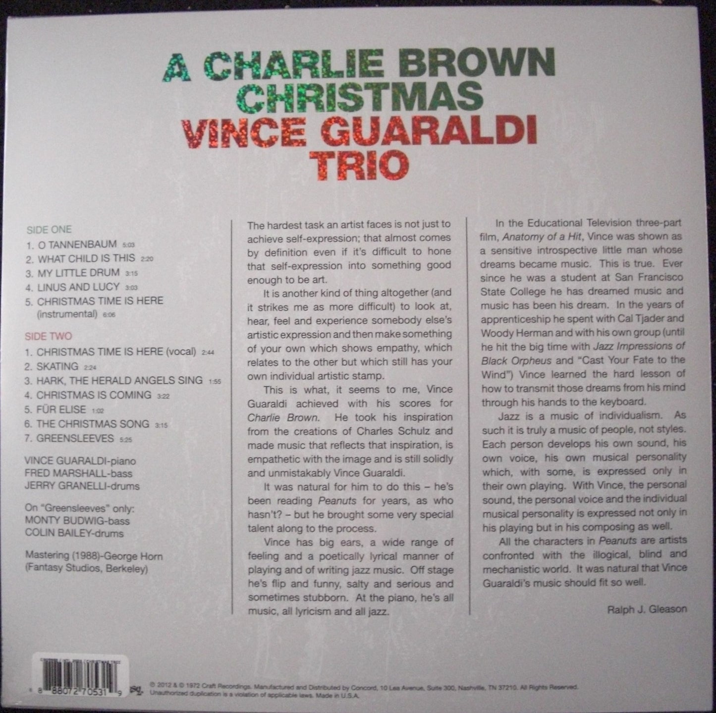 Vince Guaraldi Trio – A Charlie Brown Christmas Vinyl, LP, Album, Limited Edt, Reissue, "Christmas Tree"
