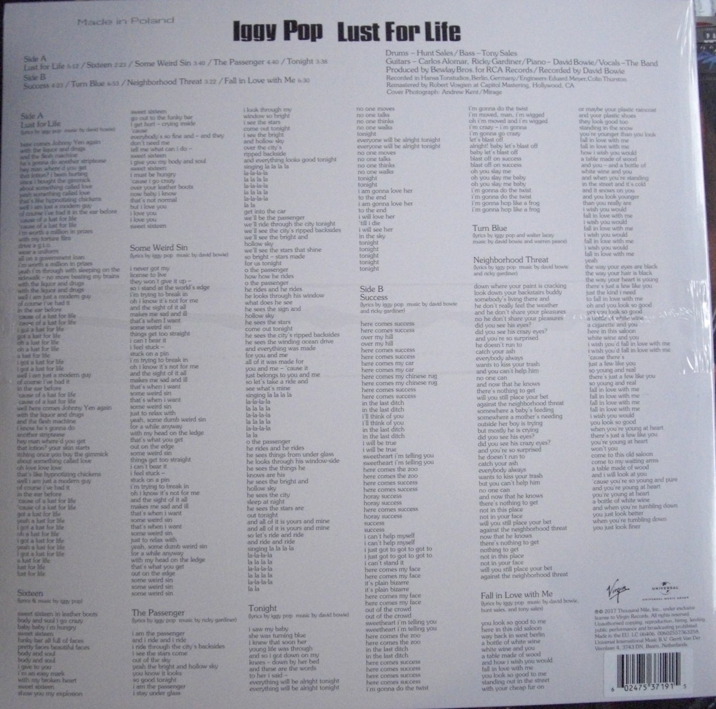 Iggy Pop – Lust For Life Vinyl, LP, Album, Reissue blue