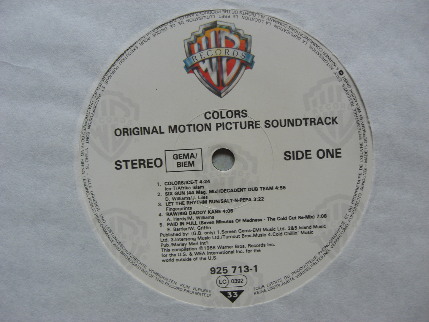 Colors (Original Motion Picture Soundtrack) Vinyl, LP, Album, Compilation EU 1988