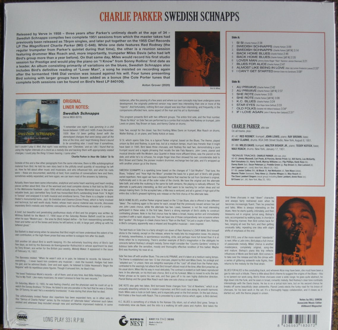 Charlie Parker – Aguardiente sueco Vinilo, LP, Álbum, Edición limitada azul