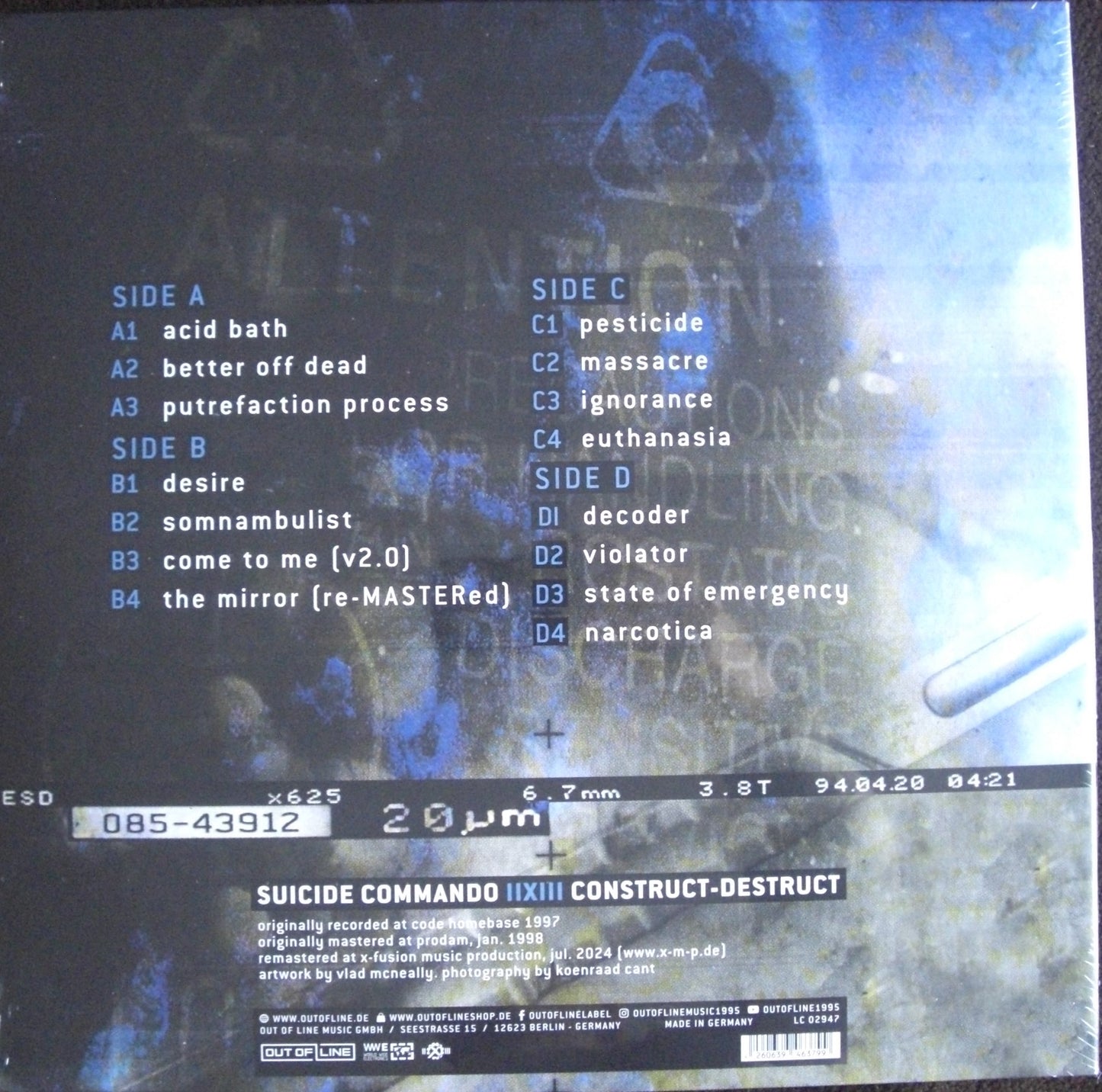 Suicide Commando - Construct-Destruct 2x Vinilo, LP, Álbum, Edt limitada curacao clear