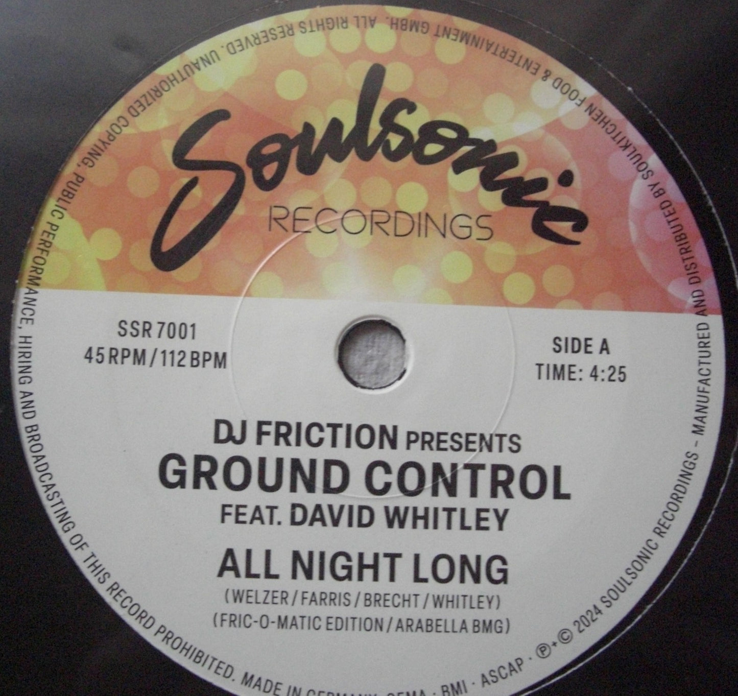 DJ Friction Pres. Ground Control Feat. David Whitley – All Night Long / Funkin' On The One Vinyl, 7"