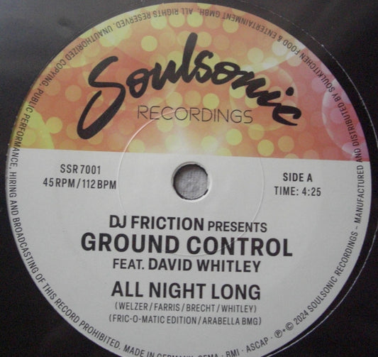 DJ Friction Pres. Ground Control Feat. David Whitley – All Night Long / Funkin' On The One Vinyl, 7"