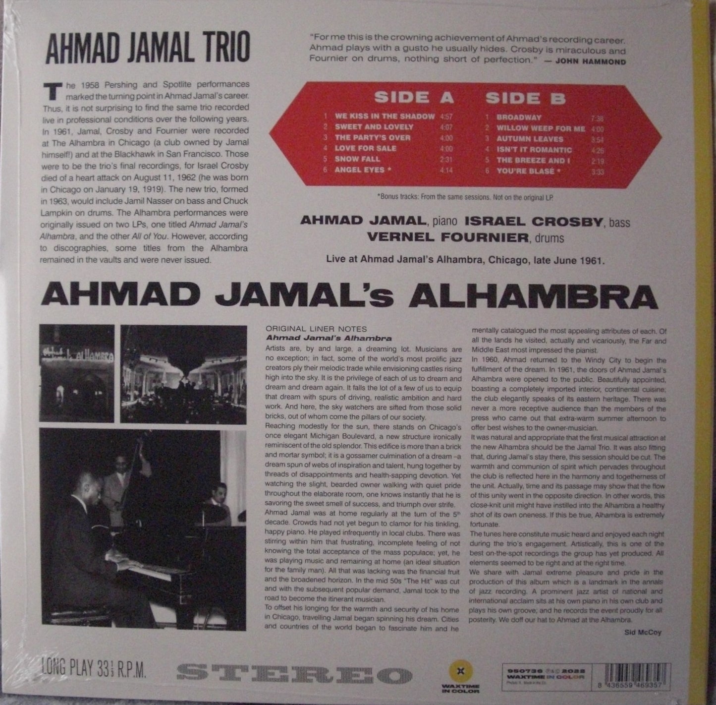 Ahmad Jamal – Ahmad Jamal's Alhambra Vinyl, LP, Album, Reissue yellow