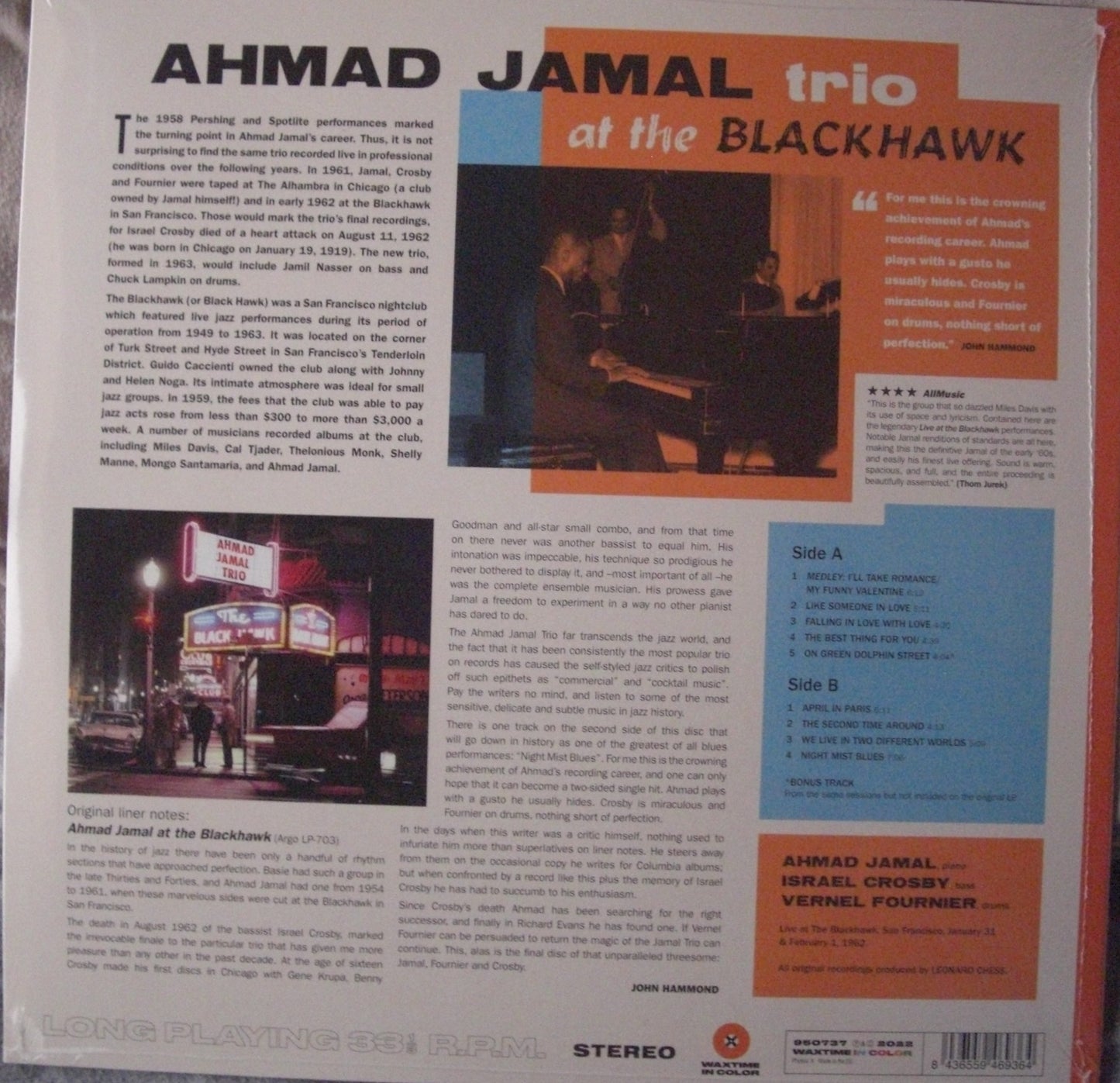 Ahmad Jamal Trio – At The Blackhawk Vinyl, LP, Album, Reissue orange