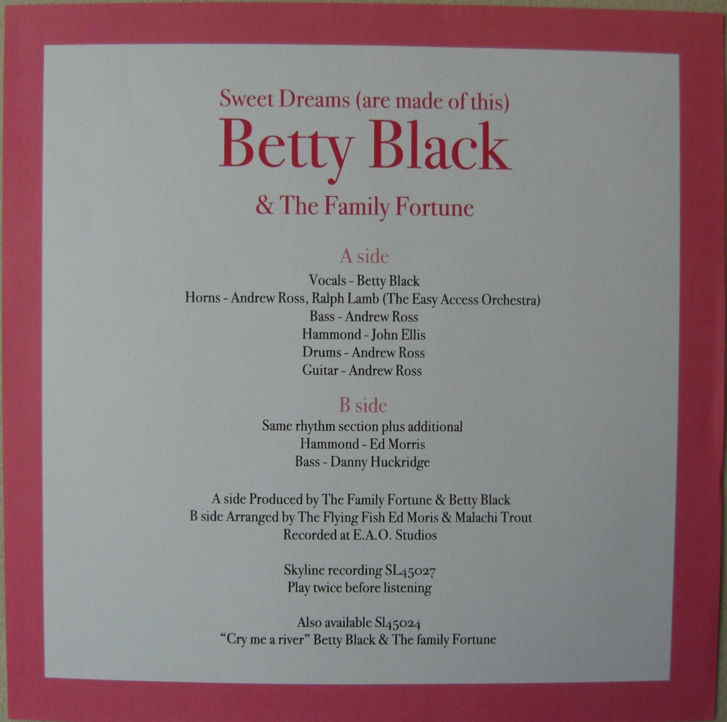 Betty Black + Family Fortune – Sweet Dreams Are Made Of This 7"