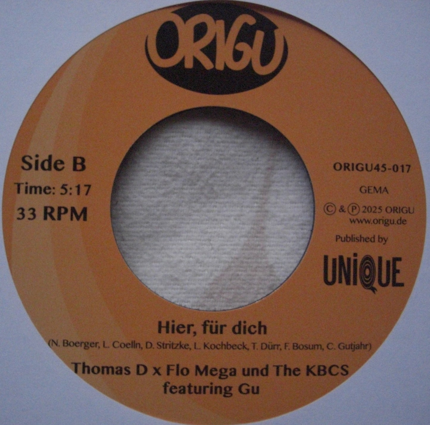 Thomas D x Flo Mega & The KBCS feat. Gu - Hier, Für Dich Vinyl, 7" Limited