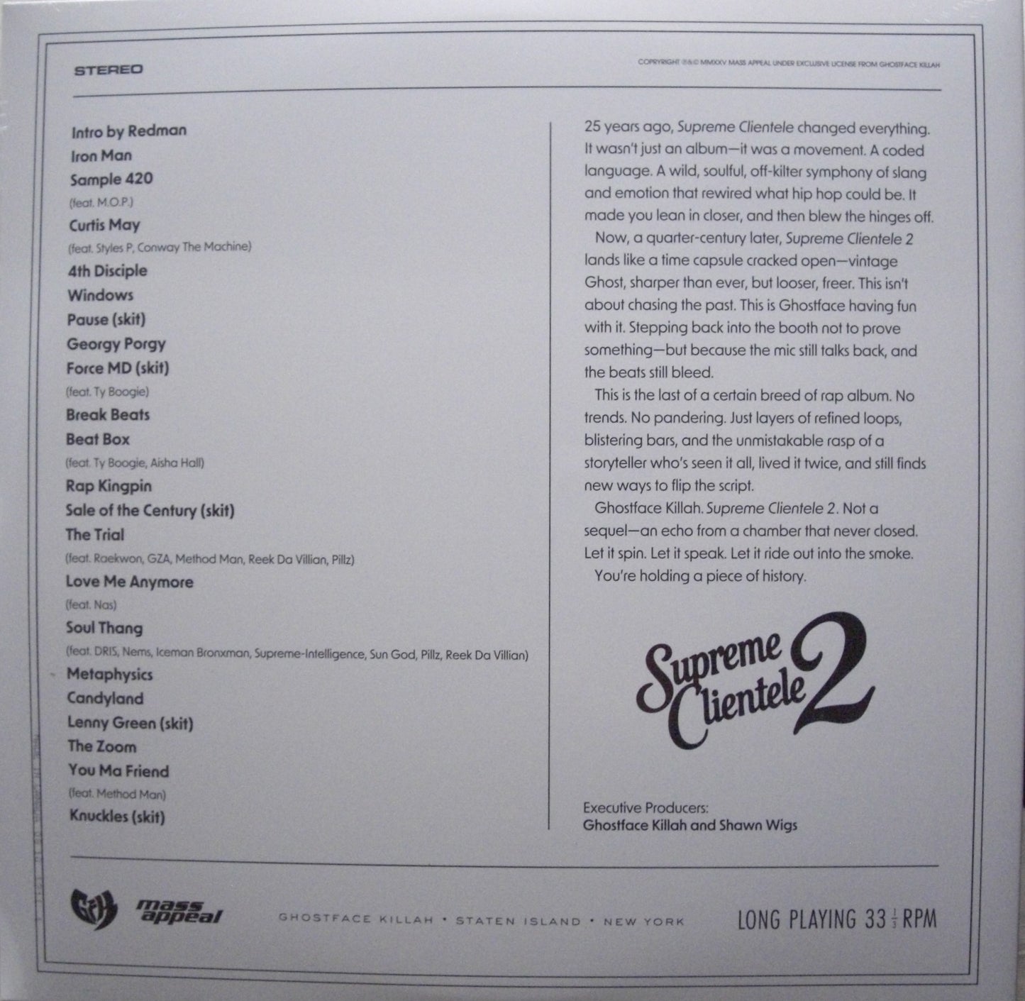 Ghostface Killah - Supreme Clientele 2 Vinyl, 2x LP, Album black