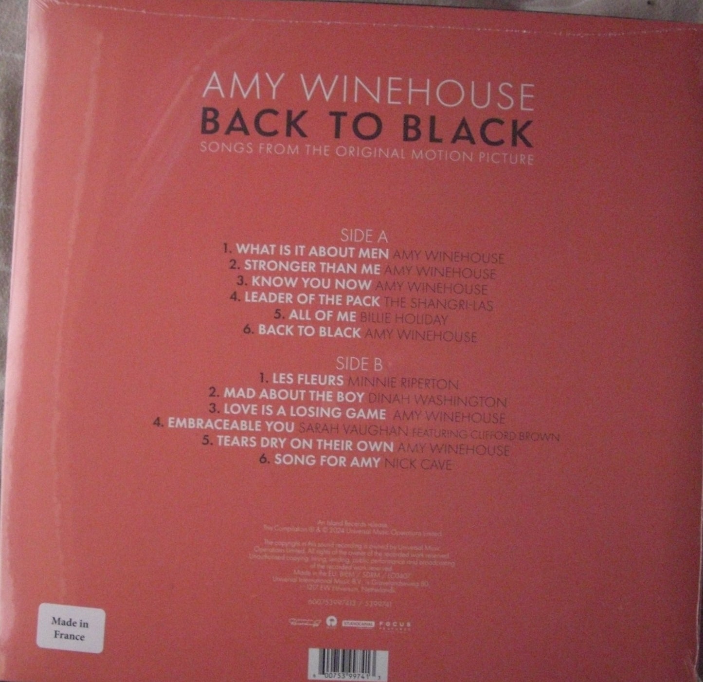 Amy Winehouse / Various – Back To Black (Songs From The Original Motion Picture) Vinyl, LP, Compilation, Limited Edt peach