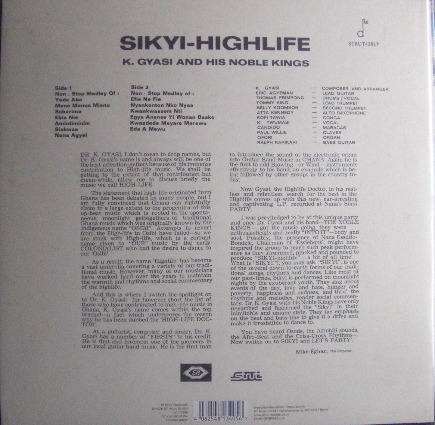 Dr. K. Gyasi & His Noble Kings – Sikyi-Highlife Vinyl, LP, Album, Reissue