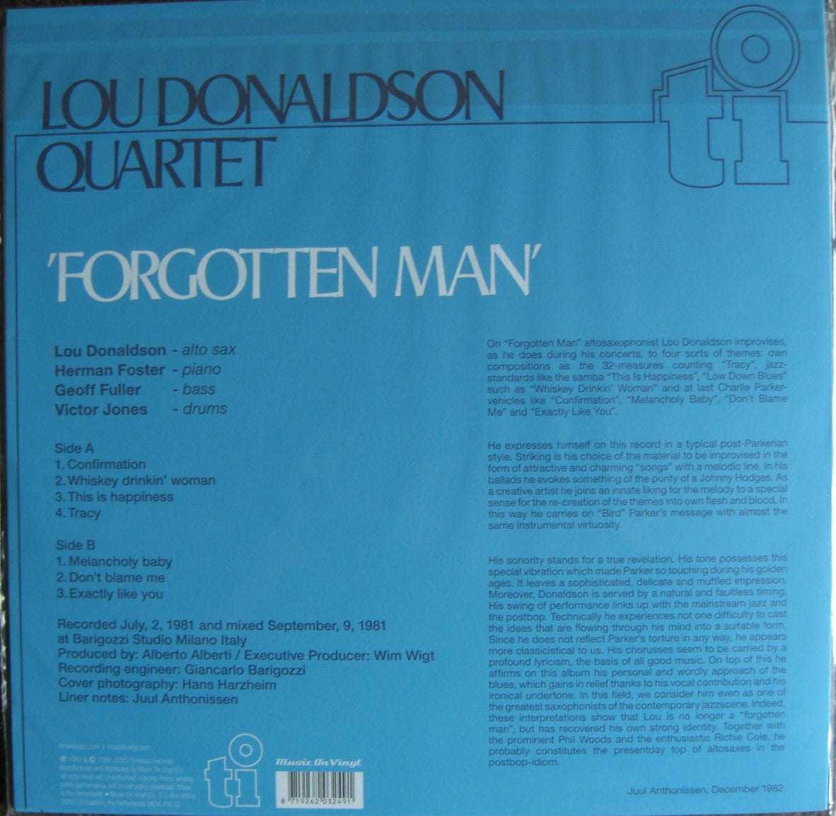 Lou Donaldson Quartet Feat Herman Foster – Forgotten Man Vinyl, LP, Album, Limited Edt blue