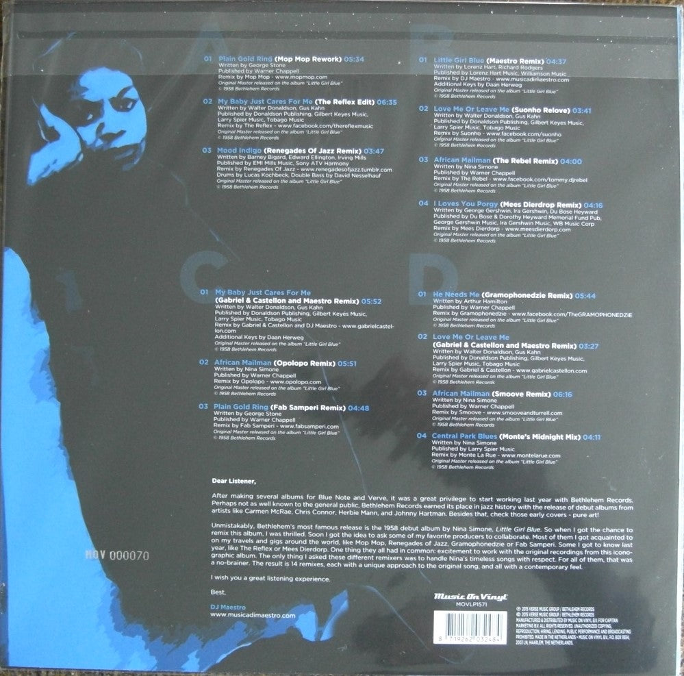 DJ Maestro presenta Nina Simone – Little Girl Blue (Remixed) 2x Vinilo, LP, Compilación, Edición limitada verde