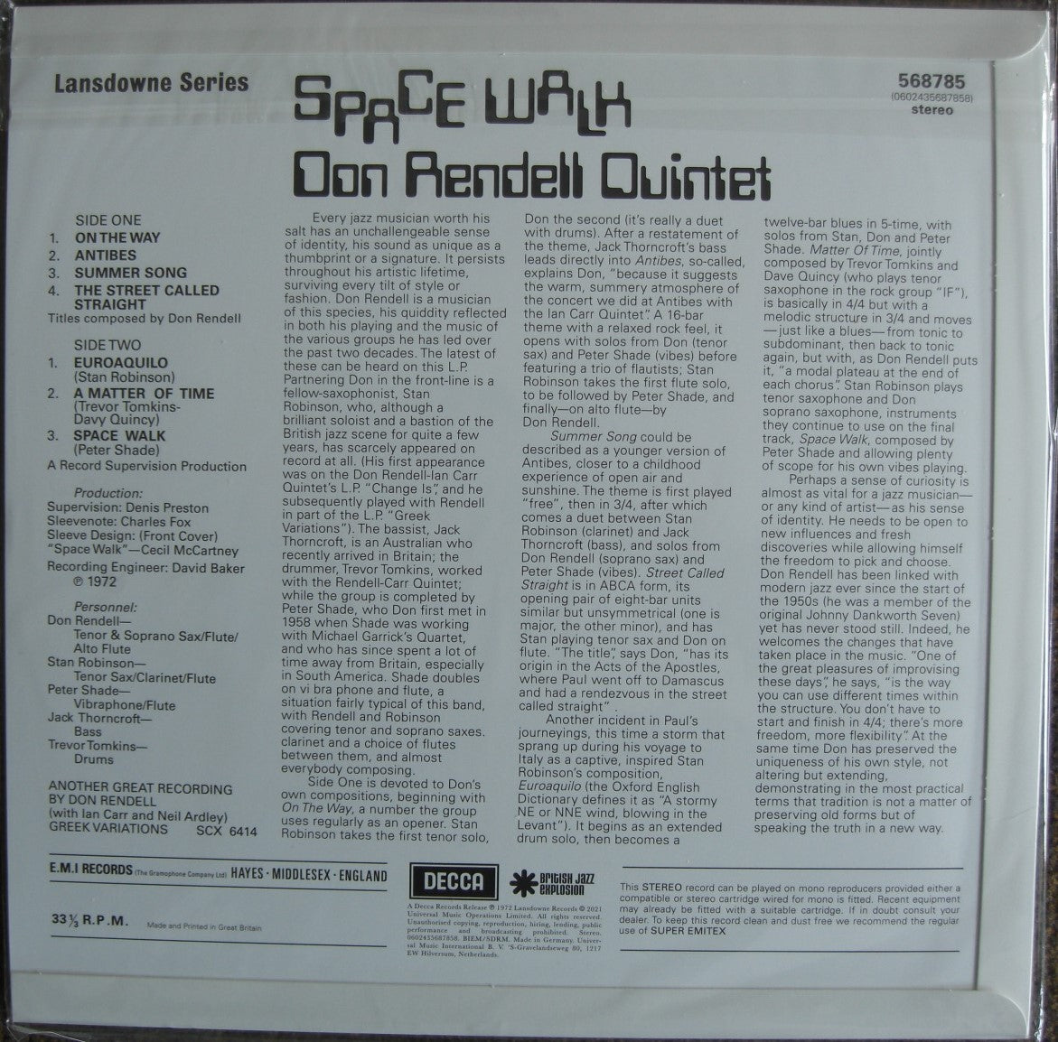 Don Rendell Quintet – Space Walk Vinyl, LP, Album, Limited Edt