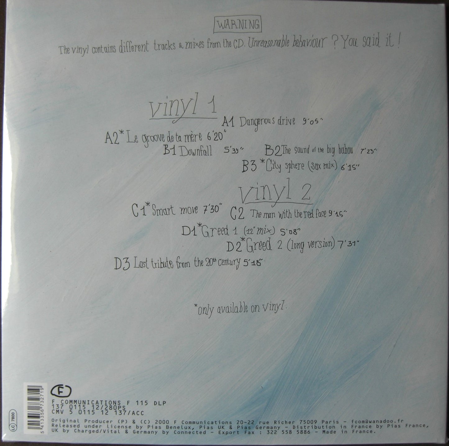 Laurent Garnier – Unreasonable Behavior 2xLP Vinyl Album