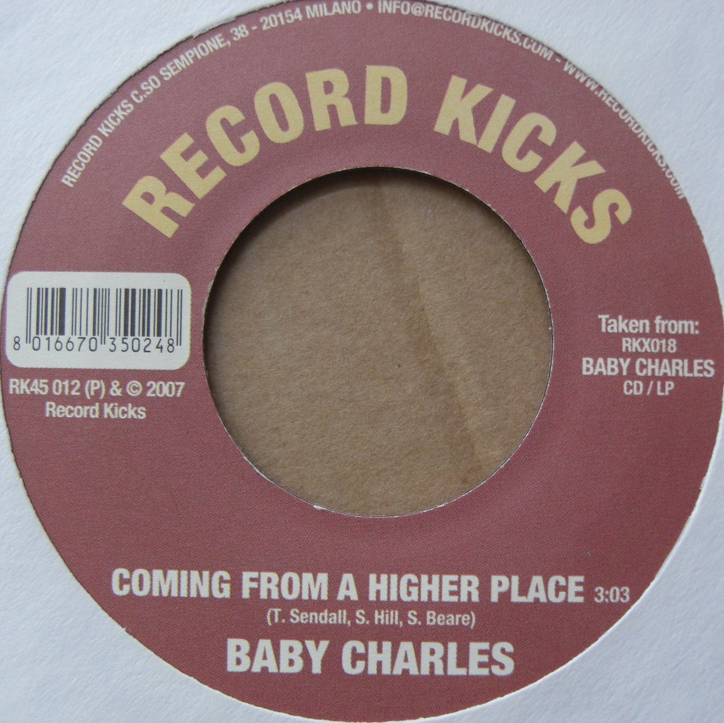 Baby Charles – Back Of My Hand / Coming From A Higher Place Vinyl, 7"