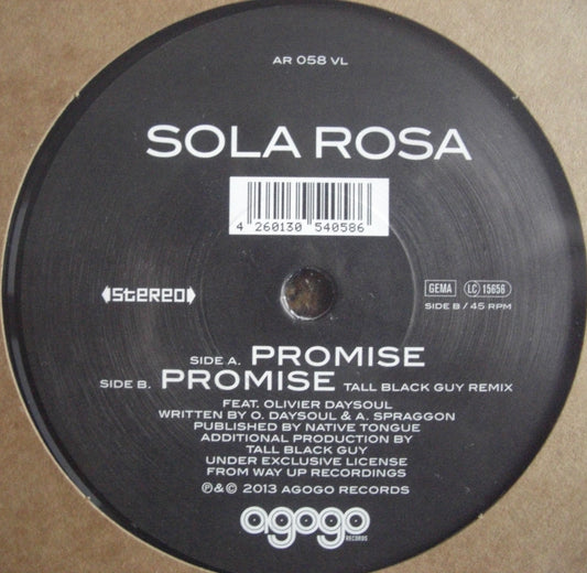 Sola Rosa Feat. Olivier Daysoul – Promise Vinyl, 7"
