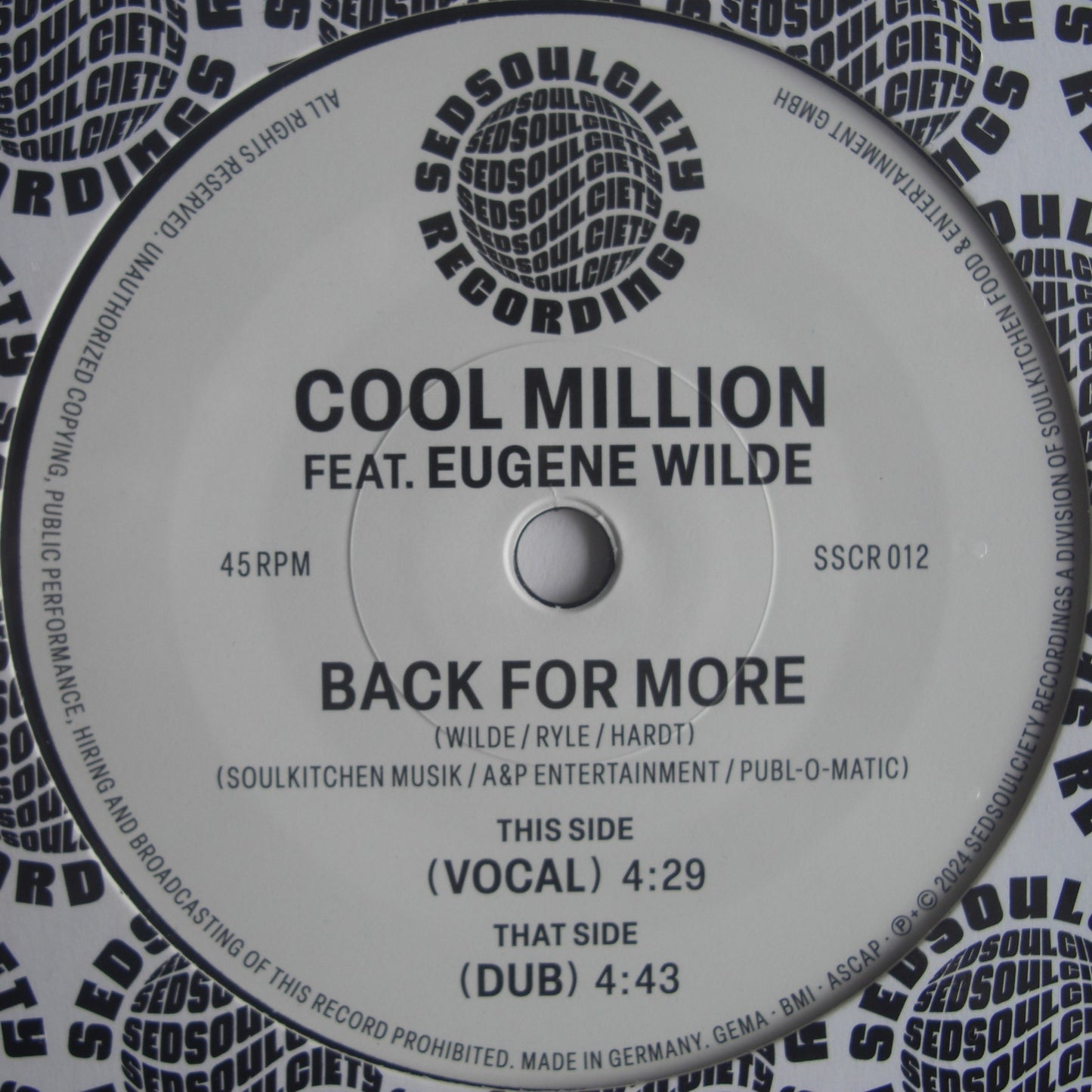 Cool Million Feat. Eugene Wilde – Back For More Vinyl, 7"