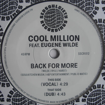 Cool Million Feat. Eugene Wilde – Back For More Vinyl, 7"