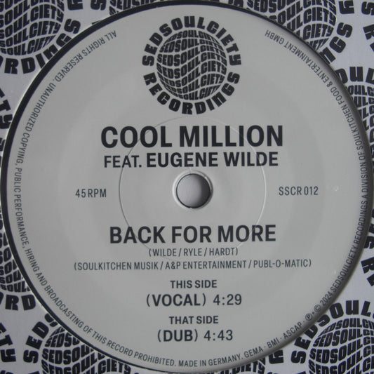 Cool Million Feat. Eugene Wilde – Back For More Vinyl, 7"