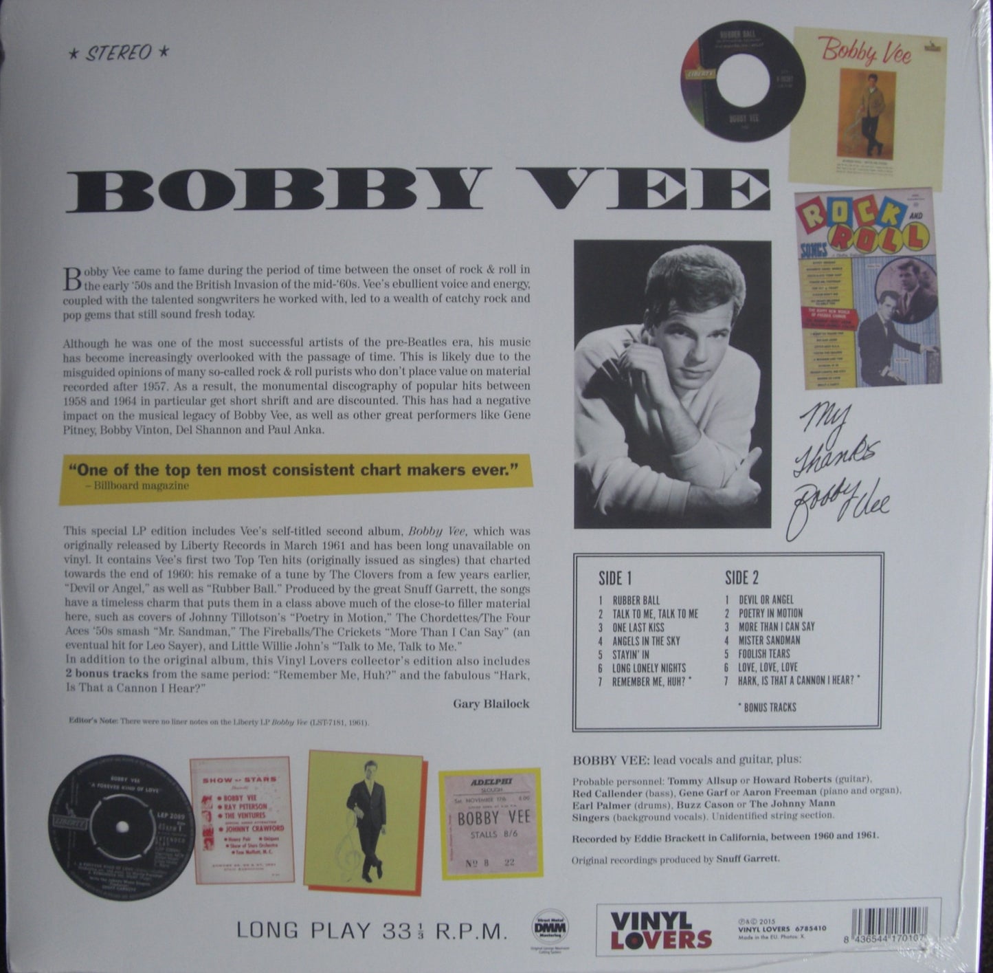 Bobby Vee – Bobby Vee Vinyl, LP, Album, Limited Edt, Reissue
